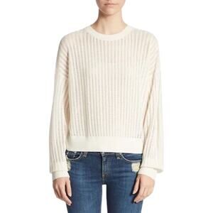 Theory Verlina Pointelle Cropped Merino Wool Knit Sweater, Women's Medium